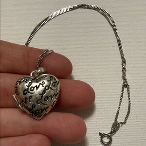 Sterling Silver 925 Open Heart Scripted “Love” Locket Pendant Necklace 18’ chain